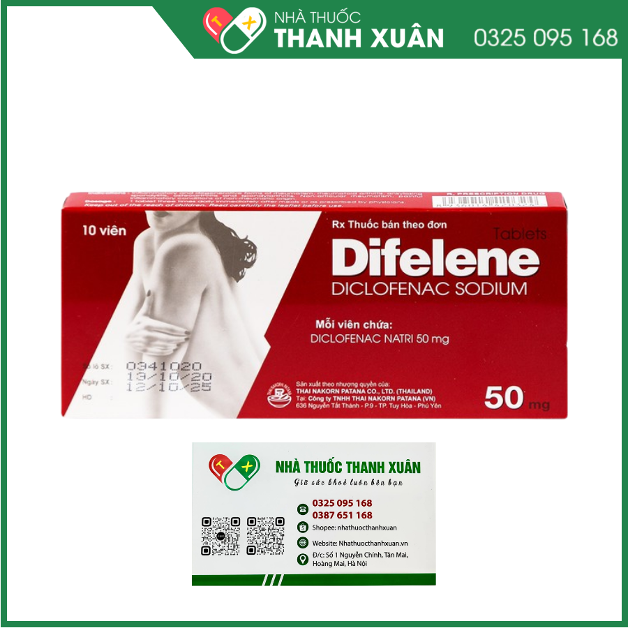 Difelene 50mg giảm đau, kháng viêm xương khớp (1 vỉ x 10 viên)